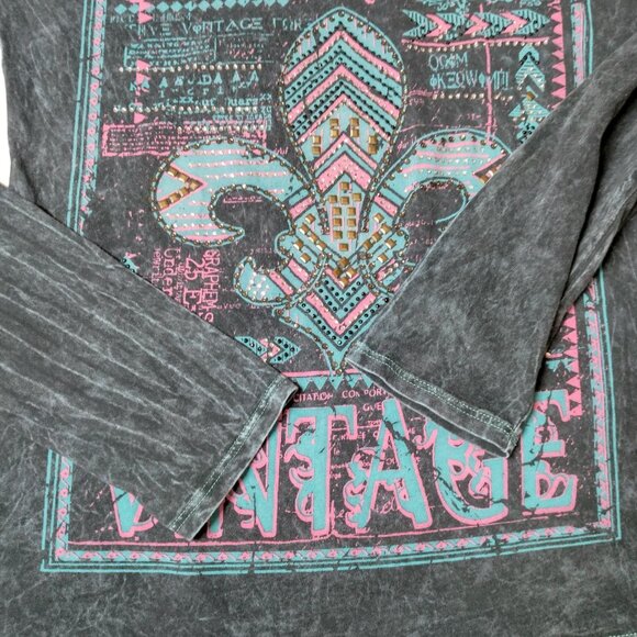 Vintage Y2K Buckle Daytrip Shirt Large Fleur Dis Lis Long Sleeve Lace Studded - Picture 12 of 16